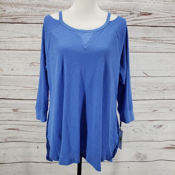Calvin Klein Performance New Women's Blue Cold Shoulder Top Size Large - Picture 1 of 12
